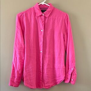 J.Crew Baird McNutt linen button down dress shirt. Bright pink, size 0 slim.